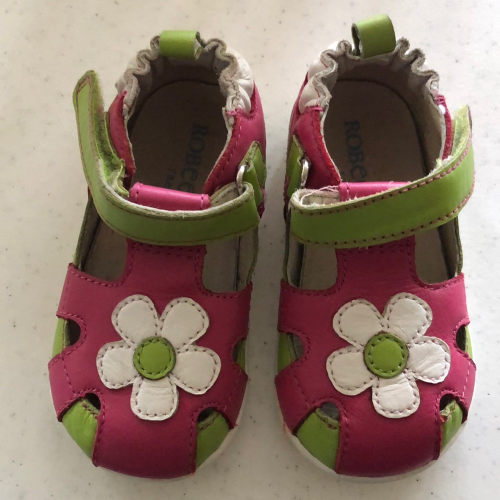 Robeez size 4 pink and green girls shoes